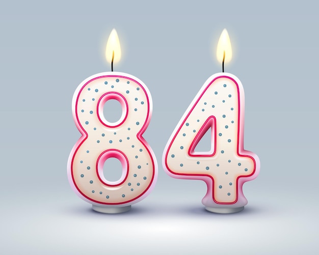 Gelukkige verjaardag jaar 84 verjaardag van de verjaardagskaars in de vorm van getallen Vector