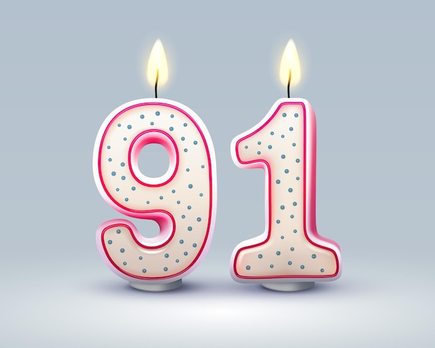 Gelukkige verjaardag jaar 91 verjaardag van de verjaardagskaars in de vorm van getallen Vector