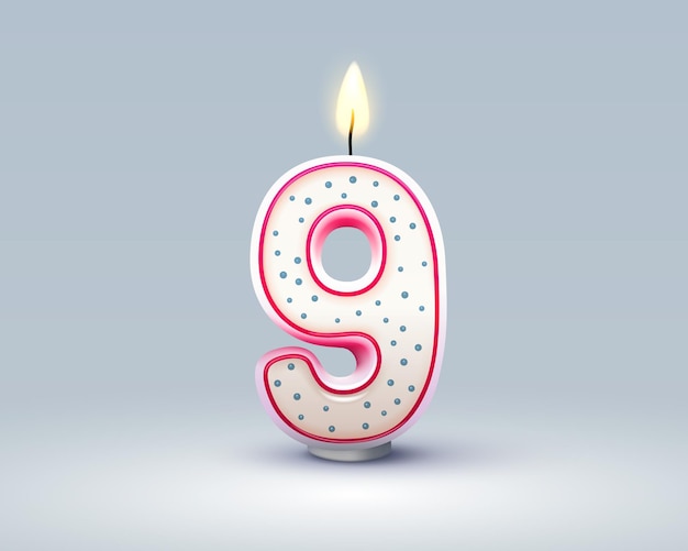 Gelukkige verjaardag jaar verjaardag van de persoon verjaardagskaars in de vorm van nummer negen van het jaar Vector