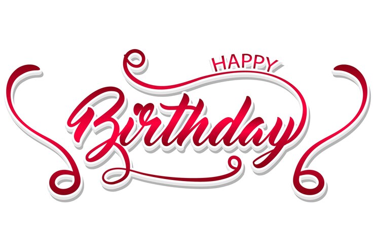 Vector gelukkige verjaardag rode typografie tekst met ballonnen en harten illustratie