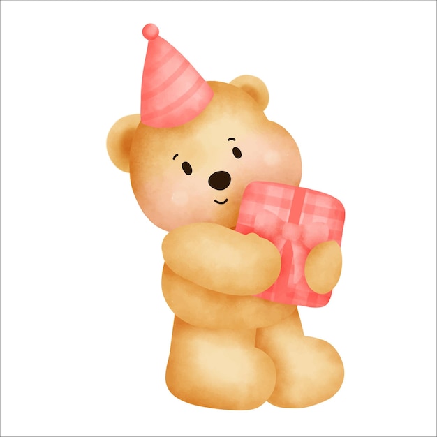 Gelukkige verjaardag schattige teddybeer met een geschenkdoos.