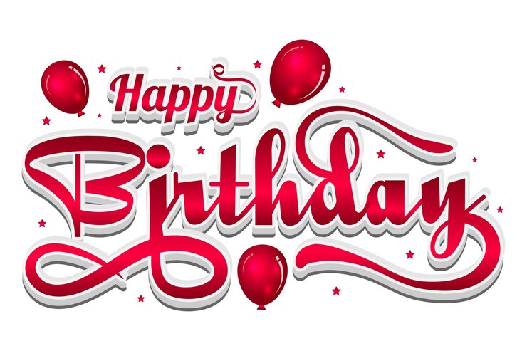 Vector gelukkige verjaardag tekst typografie rode ballonnen sticker doorzichtige achtergrond