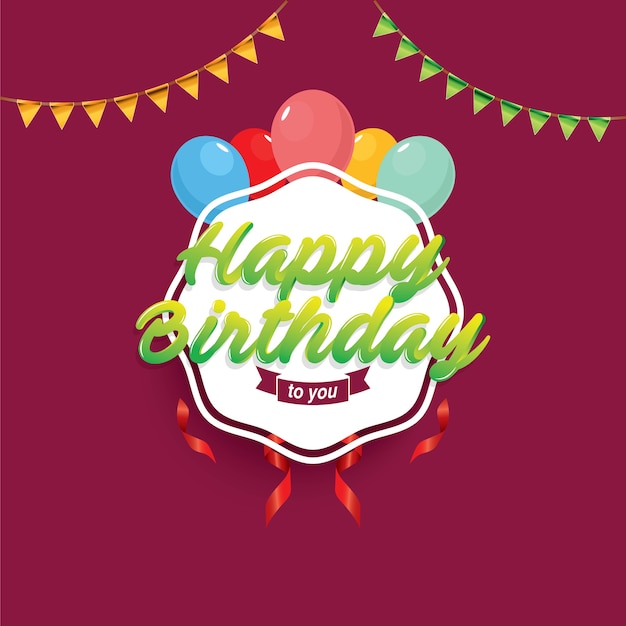 Gelukkige verjaardag Typografie met kettingvlag en ballon