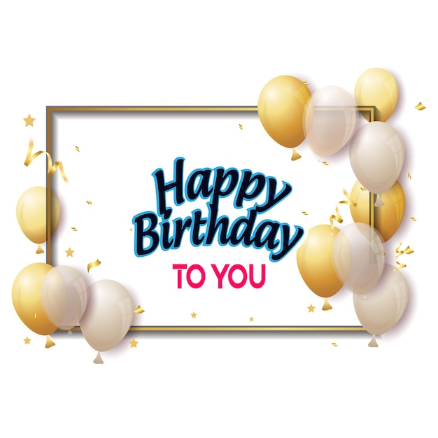 Gelukkige verjaardag typografie vectorontwerp voor kaartjes en poster met ballon confetti en gif