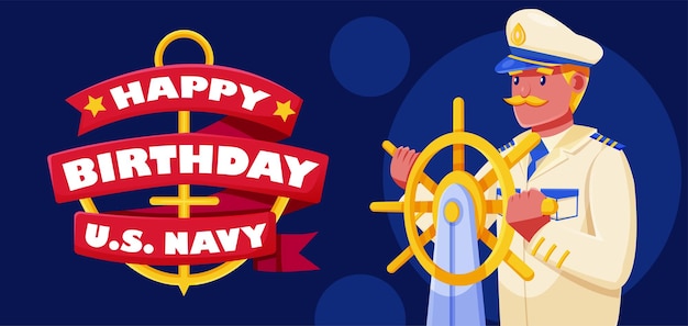 Gelukkige verjaardag US Navy Illustratie van kapitein die een schip bedient