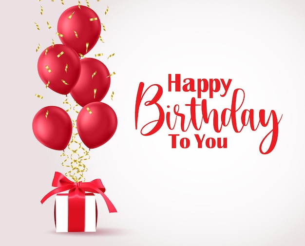 Gelukkige verjaardag vector sjabloon voor spandoek. Gelukkige verjaardagstekst met rode ballonnen.