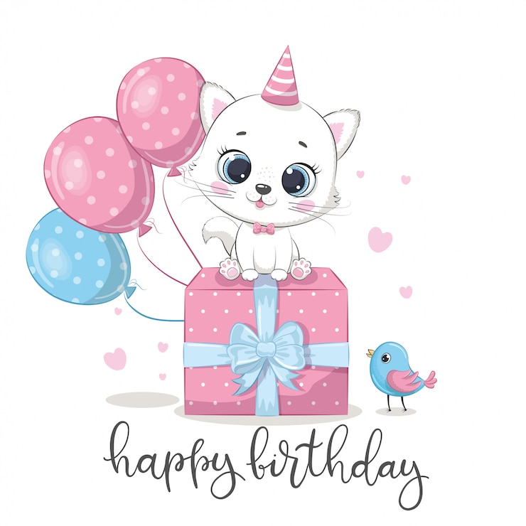 Vector gelukkige verjaardag-wenskaart met kitten.
