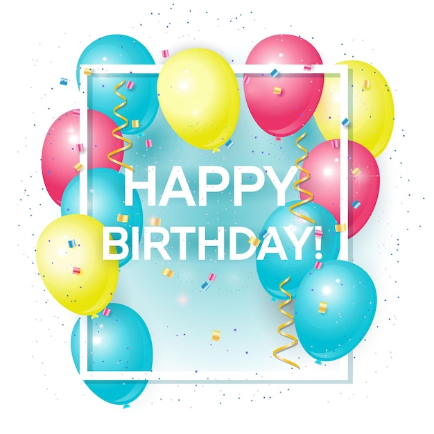 Gelukkige verjaardag-wenskaart met volumexA gekleurde ballonnen en voorbeeldtekst Kan worden gebruikt als gelukkige verjaardag poster geïsoleerd op een witte achtergrond Vectorillustratie