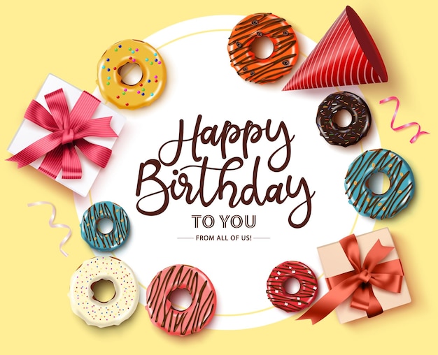 Gelukkige verjaardag-wenskaart vector sjabloon Gelukkige verjaardag tekst in cirkelframe met witruimte