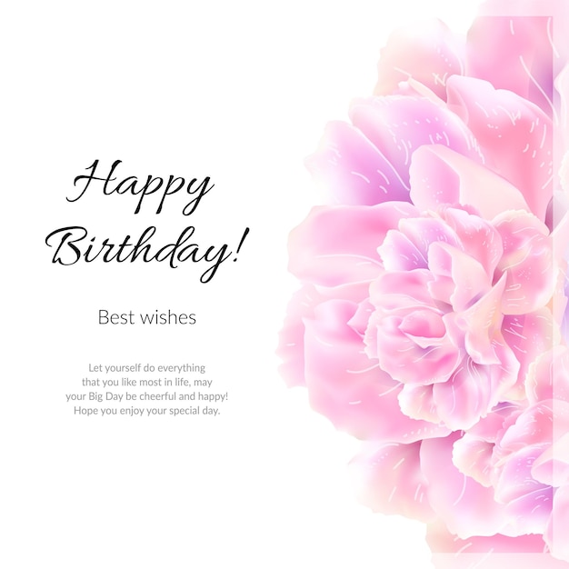Gelukkige verjaardag wenskaartsjabloon met roze bloemen frame