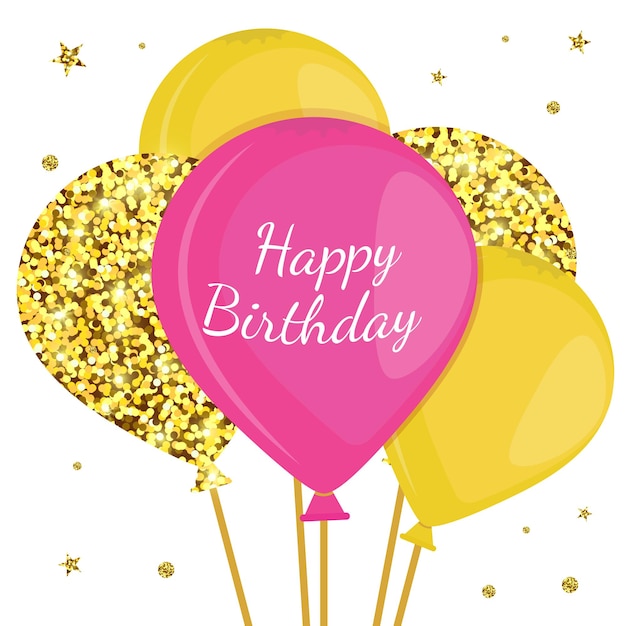 Gelukkige verjaardagskaart met ballonnen en glitter