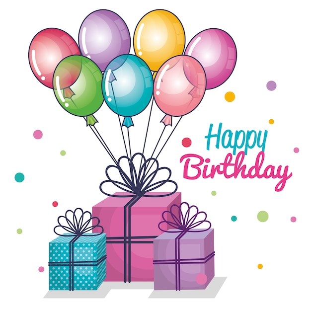 Vector gelukkige verjaardagskaart met luchtballonpartij