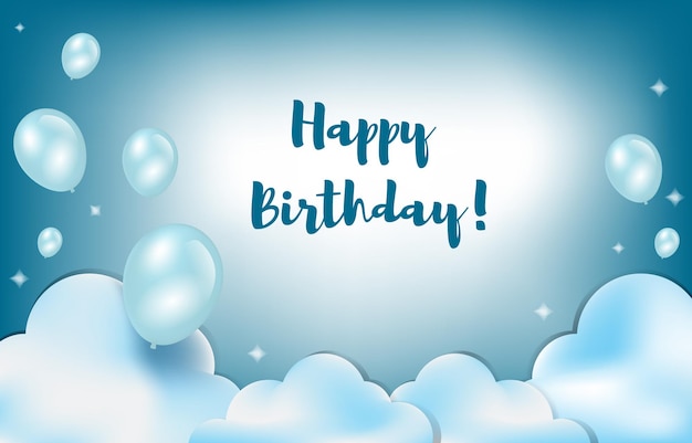 Gelukkige verjaardagskaart uitnodiging viering ballon wolk hemelachtergrond