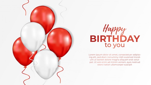Gelukkige verjaardagsuitnodiging met rode witte ballon