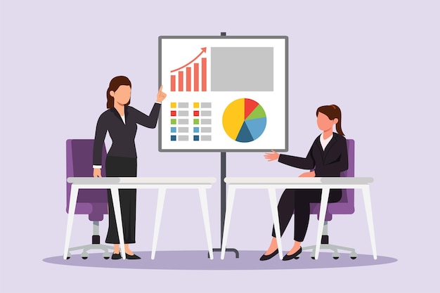 Gelukkige vrouw op het werk in een bedrijf Teamwerkconcept Kleurige platte vectorillustratie is