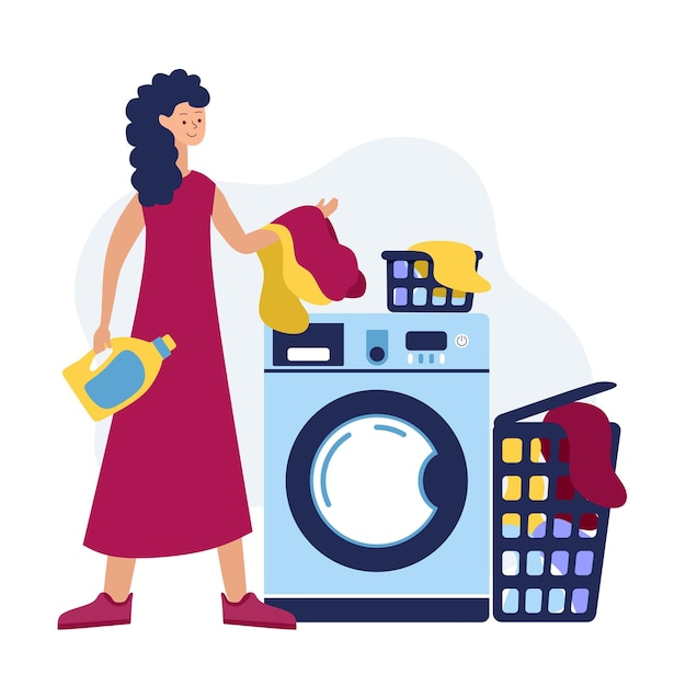 Gelukkige vrouw wasruimte Wassen in de wasmachine