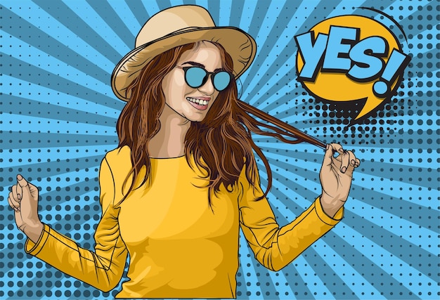 Gelukkige Vrouw Zomer Stijl Pop Art
