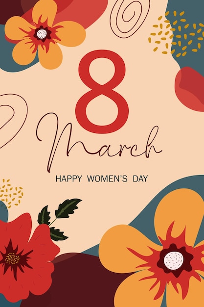 Vector gelukkige vrouwendag 8 maart kaartje op een bloemrijke achtergrond