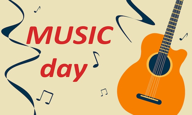Gelukkige wereldmuziekdag en muziekinstrumenten op beige achtergrond Vector illustratieontwerp