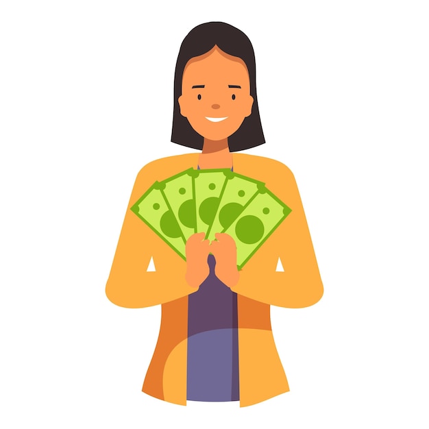 Gelukkige zakenvrouw met geld fan financieel succes concept