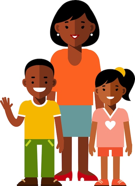 Gelukkige zwarte Afro-Amerikaanse familie Alleenstaande moeder en twee kinderen die samen staan