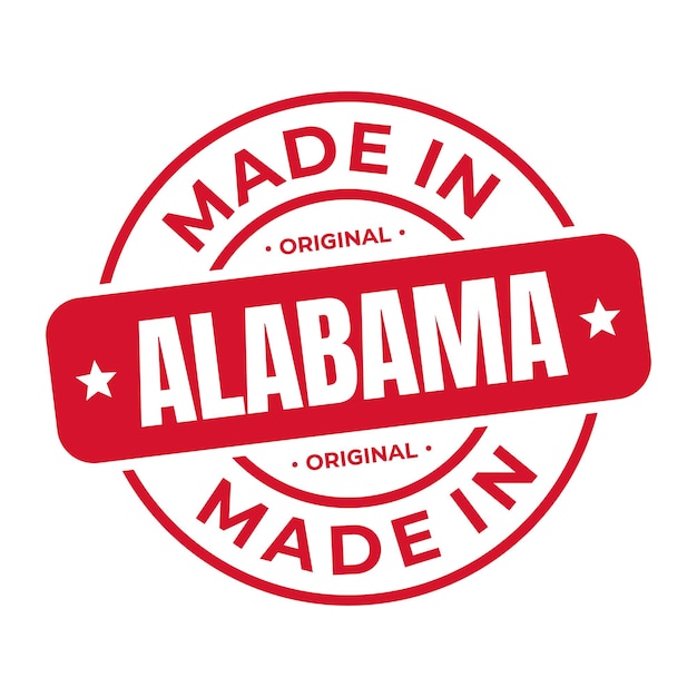 Gemaakt In Alabama Stempel Logo Pictogram Symbool Ontwerp Zegel Nationale Originele Product Badge Vector