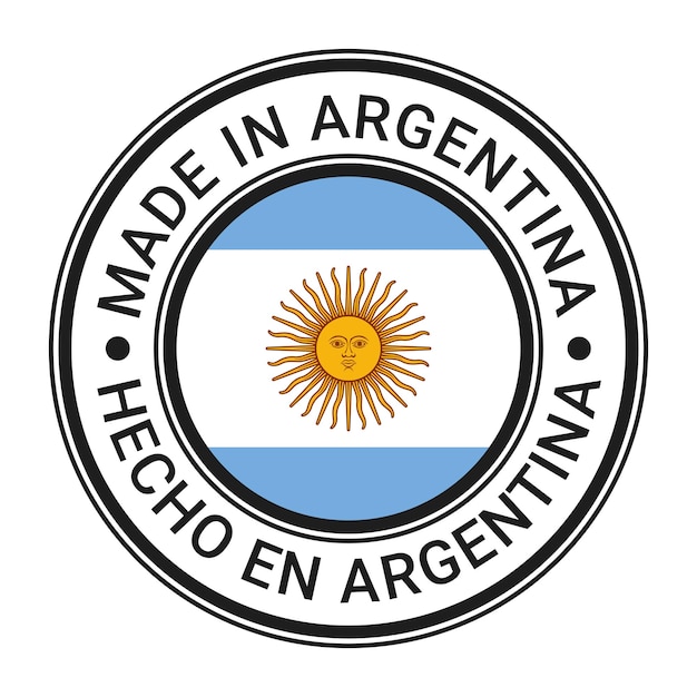 Gemaakt in Argentinië ronde stempel sticker met Argentijnse vlag vectorillustratie