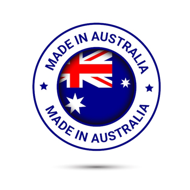 Gemaakt in Australië badges-logo met vlag Premium Vector