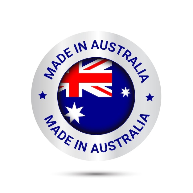 Gemaakt in Australië badges-logo met vlag Premium Vector