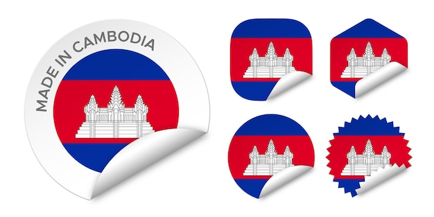 Gemaakt in Cambodja vlag sticker etiketten badge logo 3d vector illustratie mockup geïsoleerd op wit