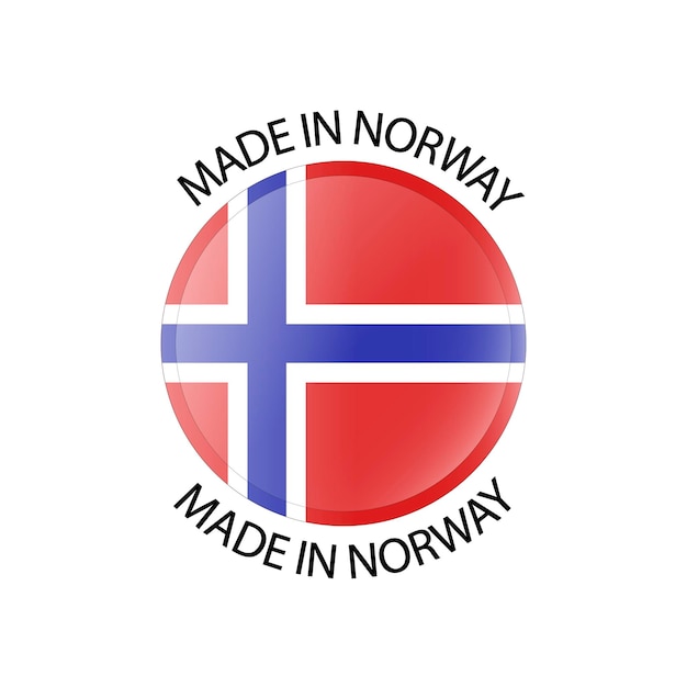 Gemaakt in de Noorwegen 3d-knop Rond label met Noorse vlag Badge Product van Noorwegen