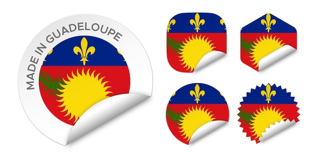 Gemaakt in Guadeloupe vlag sticker etiketten badge logo 3d vector illustratie mockup geïsoleerd op wit