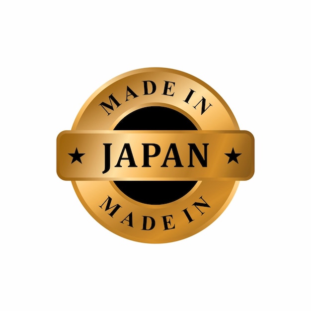 Gemaakt in JAPAN Gold Label Stamp, Stamp Round of Nation met 3D Elegant Gold Glossy Effect