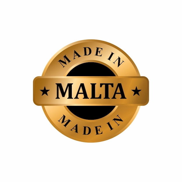 Gemaakt in MALTA Gold Label Stamp, Stamp Round of Nation met 3D Elegant Gold Glossy Effect