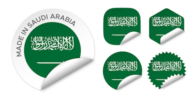 Gemaakt in Saoedi-Arabië vlag sticker etiketten badge logo 3d vector illustratie mockup geïsoleerd op wit