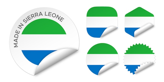 Gemaakt in Sierra Leone vlag sticker etiketten badge logo 3d vector illustratie mockup geïsoleerd op wit