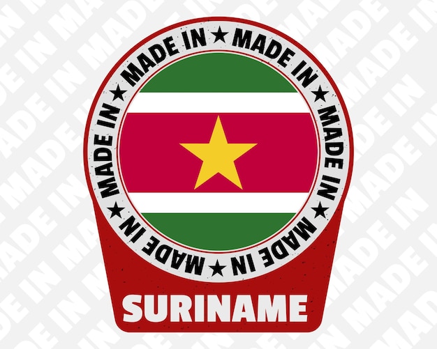 Gemaakt in Suriname vector geïsoleerde kentekenpictogram met land vlag oorsprong markering stempel teken ontwerp