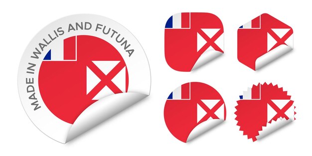 Gemaakt in Wallis Futuna vlag sticker etiketten badge logo 3d vector illustratie mockup geïsoleerd op wit