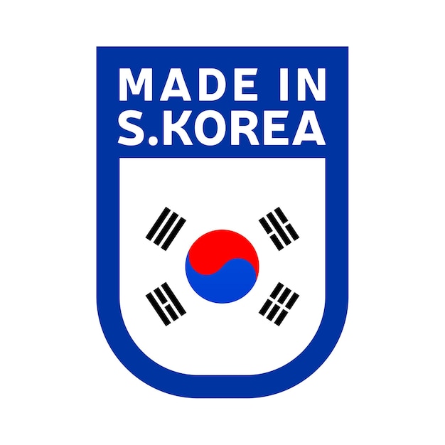 Gemaakt in zuid-korea icoon. nationale vlag van het land stempel sticker. vectorillustratie eenvoudig pictogram met vlag