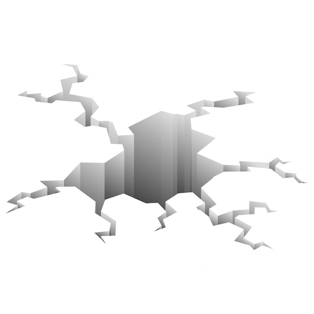 Vector gemalen scheuren. aardbevingsscheur, gateneffect en gebarsten oppervlak. gebarsten grond geïsoleerd op een witte achtergrond. schade breekt oppervlak. illustratie