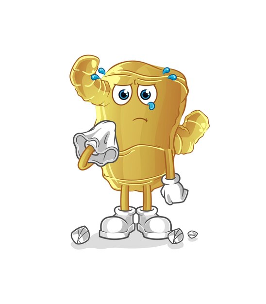 Gember huilen met een tissue cartoon mascotte vector