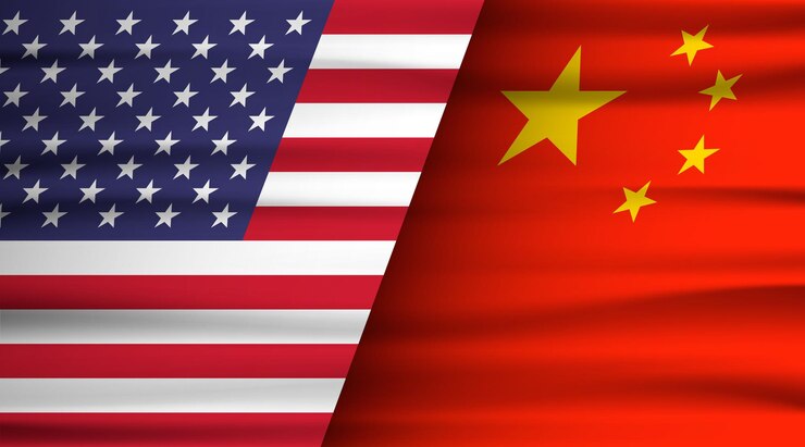Gemengde vlag van de VS en China. Handelsoorlog concept. Amerikaans versus China. Vlag van de VS en China. Tarief zakelijke wereldwijde uitwisseling internationaal. vector illustratie