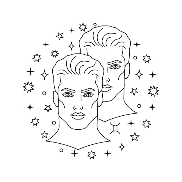 Gemini zodiac sign in line art style