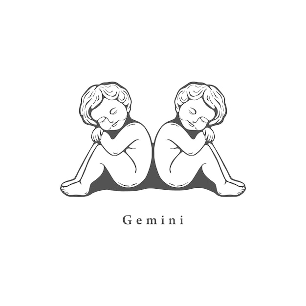 Gemini zodiac symbool in gravure stijl