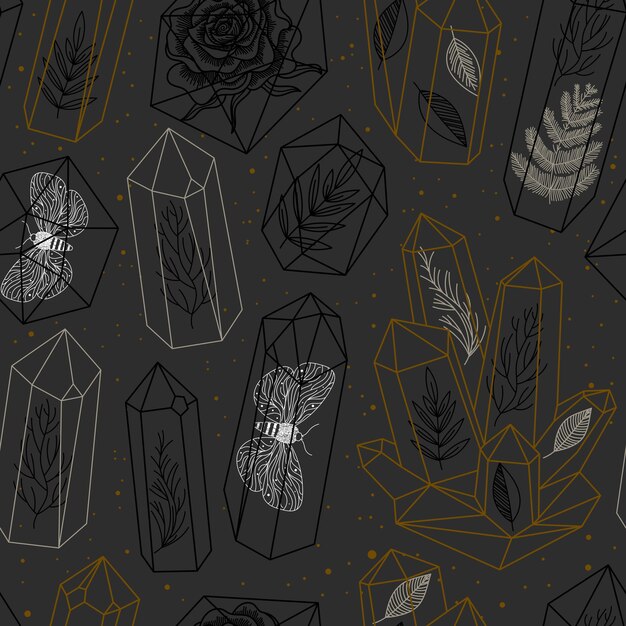 Gems crystals seamless pattern vector