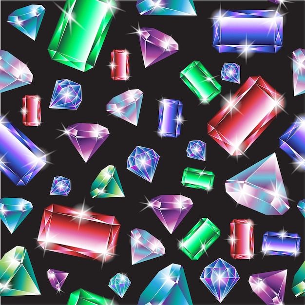 gems form a seamless pattern on a black background