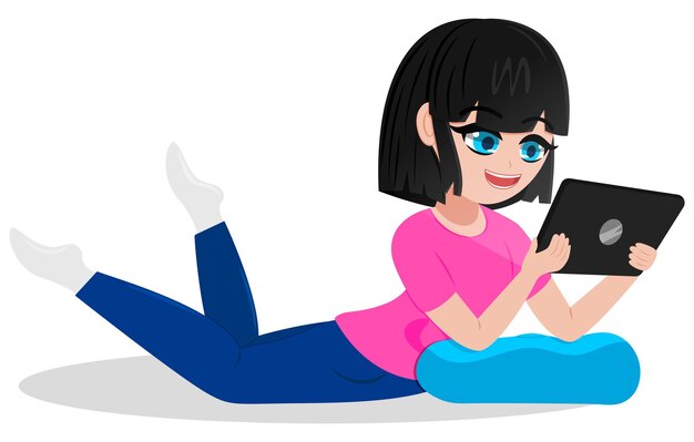 Vector gen alpha teenage girl using tablet for communication