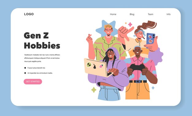 Vector gen z hobbies concept young adults engaging in modern activities like gaming social media and taking