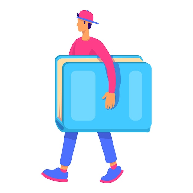 Gen z kid holding big book semi flat color vector character walking figure full body person on white purchasing books online simple cartoon style illustration for web graphic design and animation