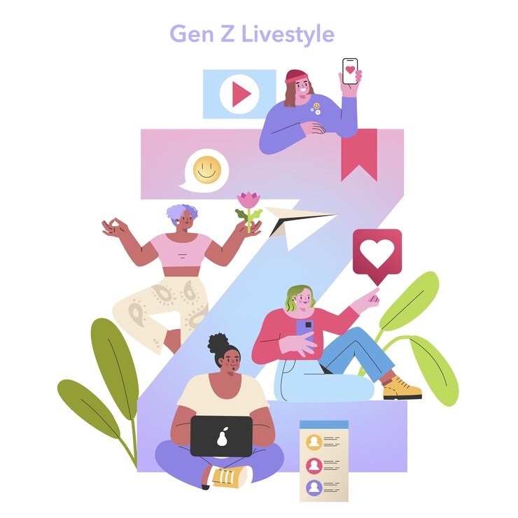 Vector gen z lifestyle concept a vibrant display of youth culture with digital fluency and online